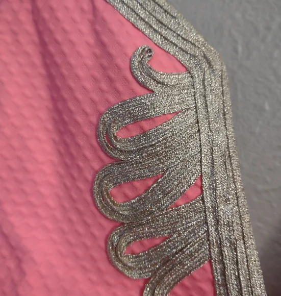 Lilly Pulitzer Janice Shift Dress Coral Reef Pink with Metallic Gold Embroidery. - Picture 11 of 13